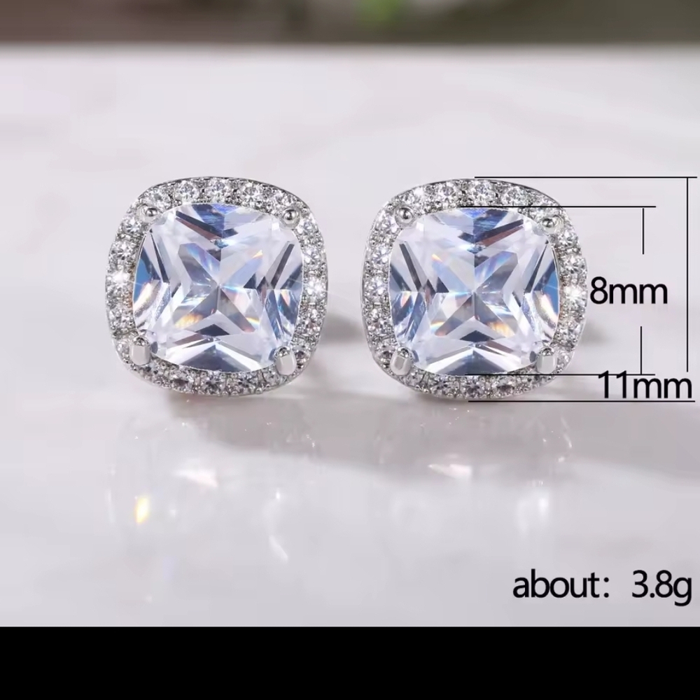 Delicate Stylish Silver and Yellow Square Shape CZ Stud Earring, Perfect Gift - Picture 5 of 5